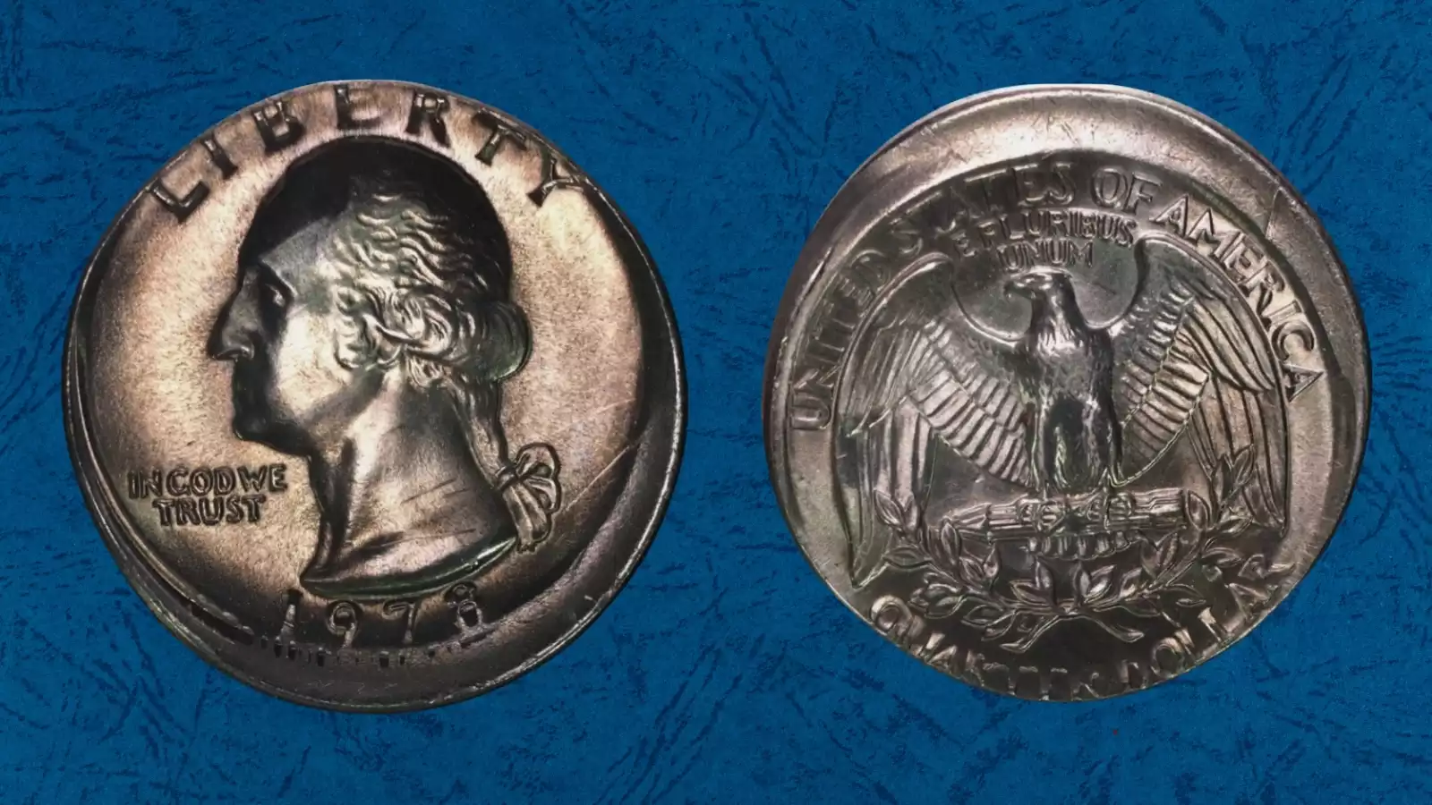 1978 quarter off-center strike error showing design shifted from center with blank planchet area visible